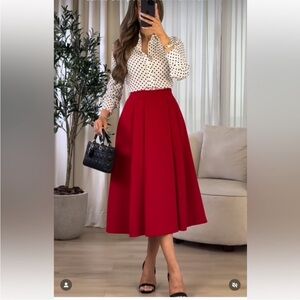 Zara Red Midi Skirt